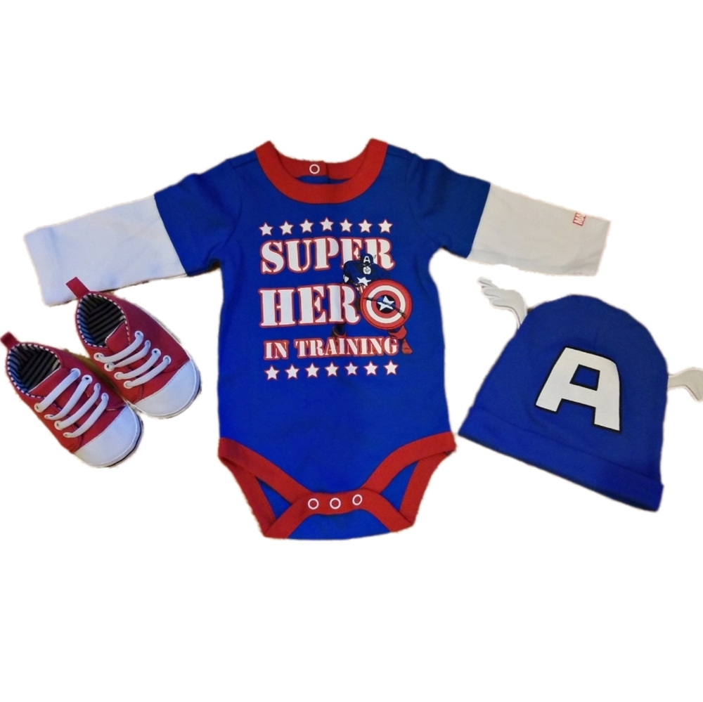 Disney Super Hero Baby Bundle Hat Shoes Onsie 3-6